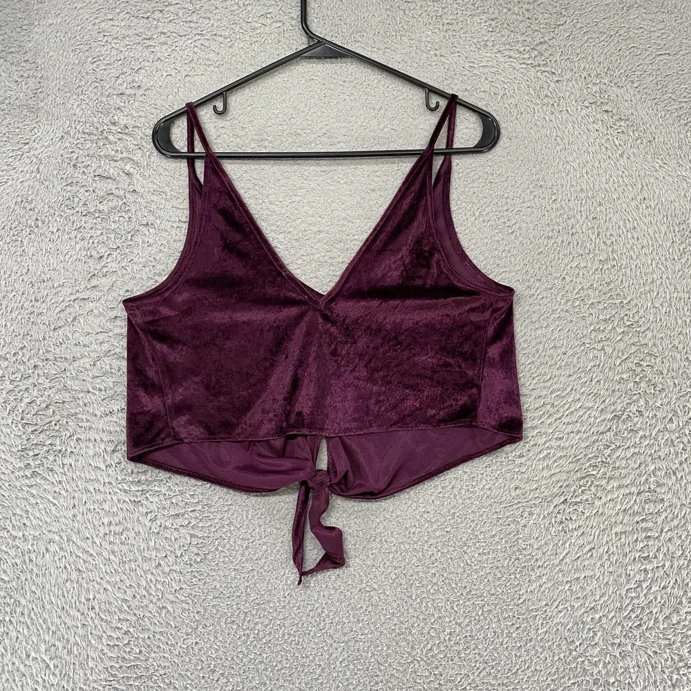 Free People Intimately Crop Tank Top Womens XS Purple Velvet Button Tie Front